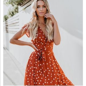 burnt orange polka dot dress
